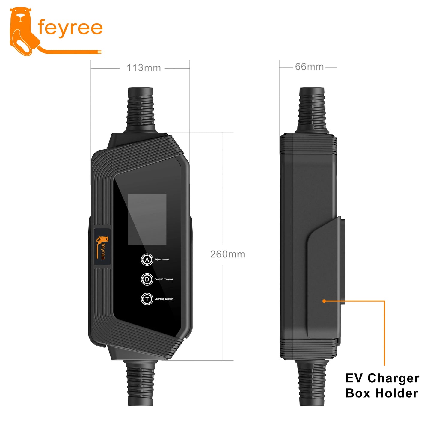 feyree Type2 Portable EV Charger 22KW 32A 3Phase EV Charger EVSE Charging Box 5m Cable with Socket IEC62196-2 for Electric Car