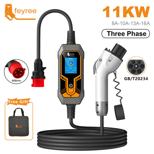 feyree 11KW 16A 3 Phase GB/T Cord EV Charger Adapter Portable Charging Box EVSE Car Charger with 5m Cable for Electric Vehicle
