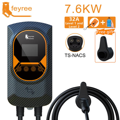 feyree EV Charging Station for TS-NACS Socket EVSE Wallbox 32A 7.6KW 40A 9.6KW 50A 12KW Fast Charging APP Control for Tesla Car