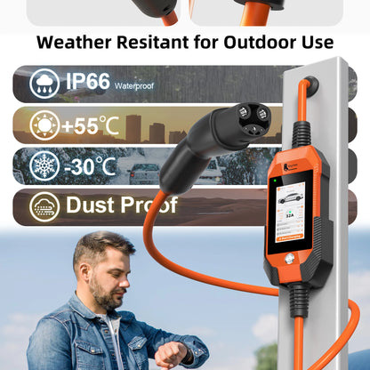 feyree TS-NACS Socket 7kW 32A 1P Portable EV Charger 4.3 Inch Touch Screen High Power Smart APP WiFi Control for EV Tesla Cars