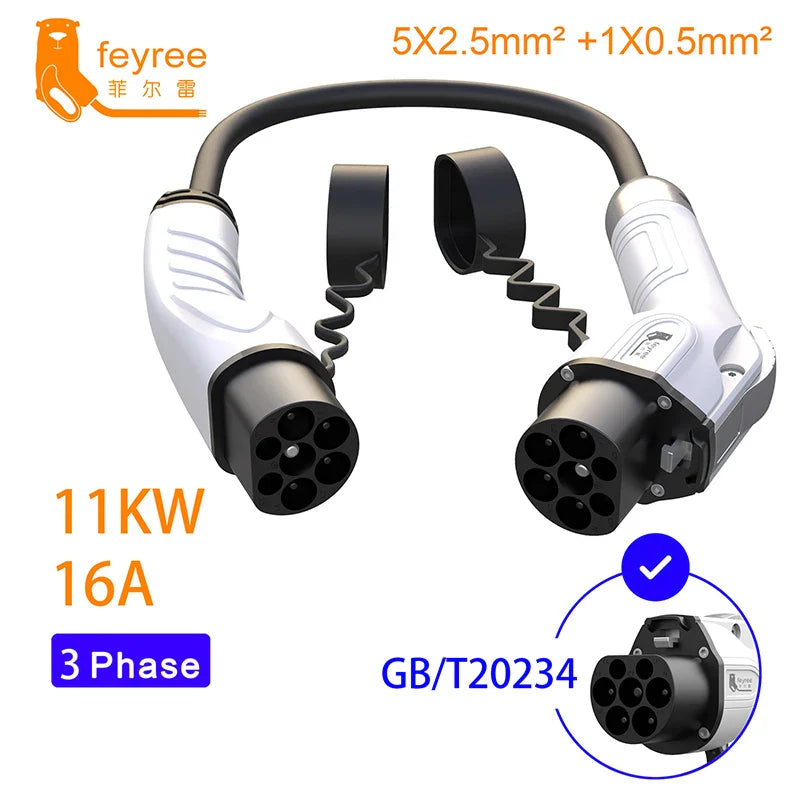feyree Type2 Male Plug to GB/T Car Charger Adapter for Electric Car Charging Cable Portable EV Charger Plug 16A 11KW 32A 22KW by 54Grid - Renewable Energy Store