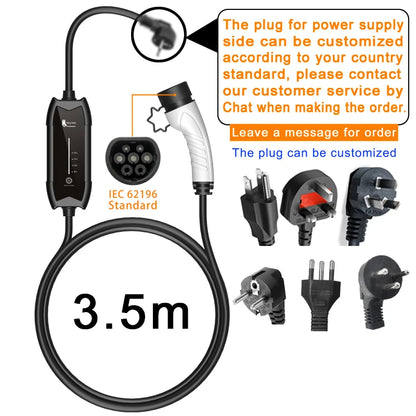 feyree EV Portable Charger Type2 / GB/T Plug 16A Single Phase 3.5KW Type1 3.5m Wallbox Charging Station for Electric Vehicle