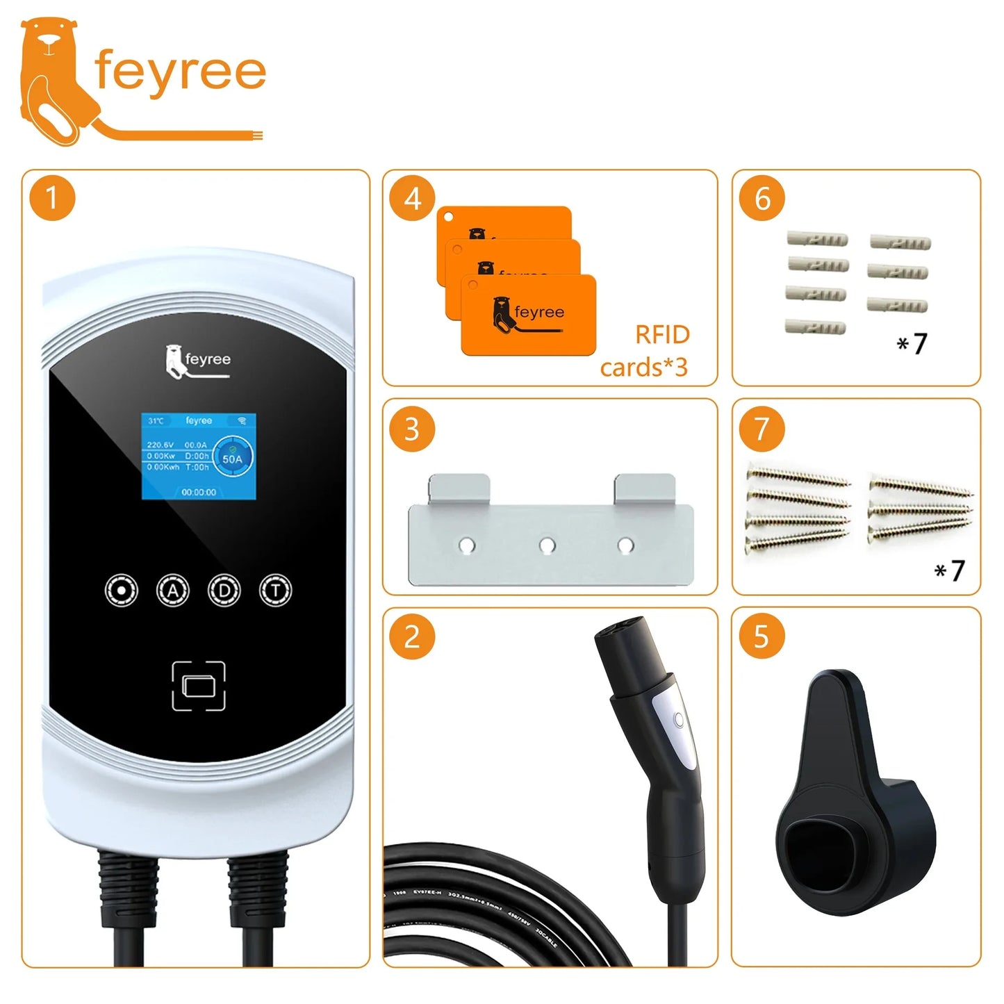 feyree EV Charging Station 32A 7.6KW Electric Vehicle Car Charger EVSE Wallbox 9.6KW 12KW 5m Cable TS-NACS Socket APP Control