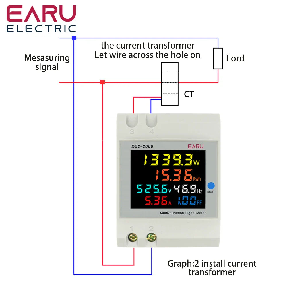 6IN1 Display Smart Meter Din Rail AC Monitor Voltage Current Power Factor Active KWH Electric Energy Frequency Meter D52-2066 by 54Grid - Renewable Energy Store