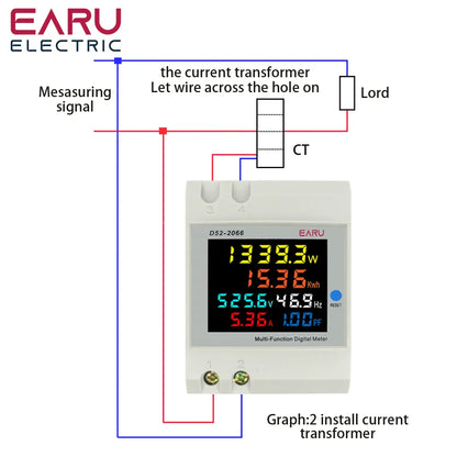 6IN1 Display Smart Meter Din Rail AC Monitor Voltage Current Power Factor Active KWH Electric Energy Frequency Meter D52-2066 by 54Grid - Renewable Energy Store