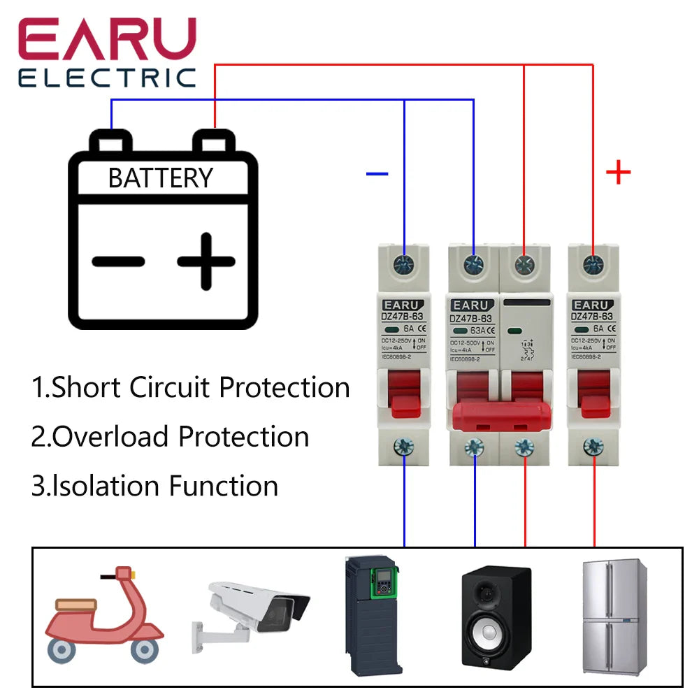 DC MCB 12V 24V 48V Circuit Breaker Battery Car Protector DZ47 DC Positive And Negative Pole Rotection Protect Switch Isolator by 54Grid - Renewable Energy Store