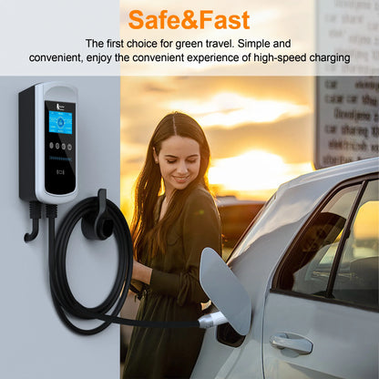 feyree GB/T Socket EV Charger 7.6kw 32A Wallbox 4.3 inch Big Screen APP Charge History Record 11kw 22kw 3 Phase Charging Station