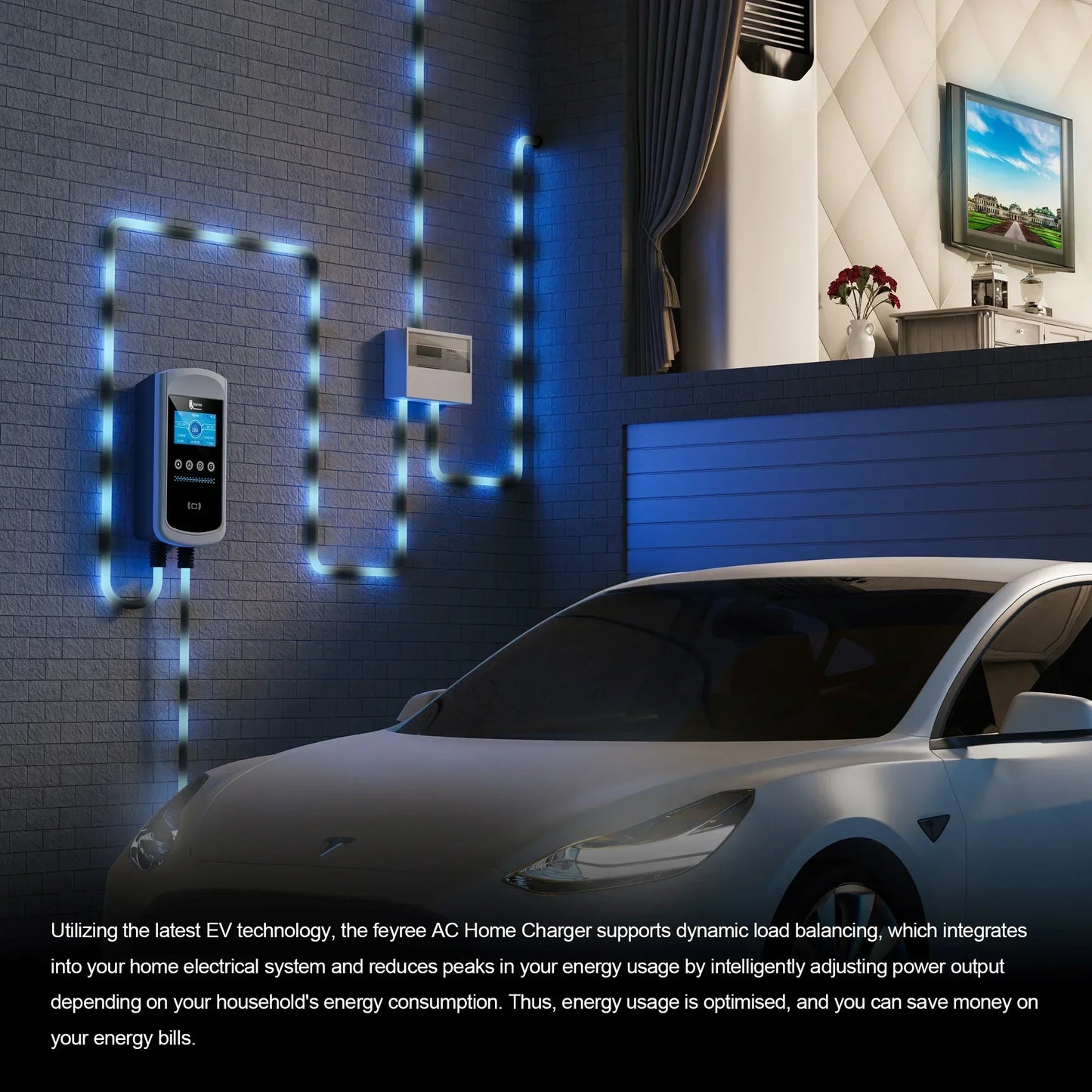 feyree Dynamic Load Blancing EV Charging Station 32A 7KW TS-NACS Charger Plug Car Charger EVSE Wallbox 9.6KW 12KW APP Control by 54Grid - Renewable Energy Store