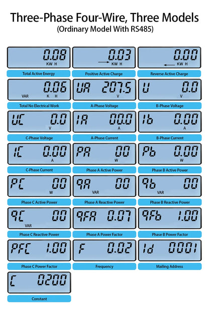 Three Phase 4 Wires 300A 3*220V/380V Multifunctional Direct Wiring High Load Power Energy Meter Monitor Backlight Display RS485