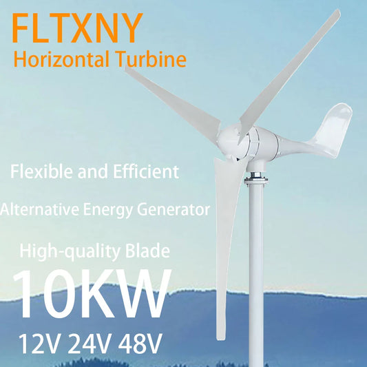CE 10kw New Energy Horizontal Wind Turbine Generator Free MPPT Controller 12v 24v 48v 3 Blades Small Windmill by 54Grid - Renewable Energy Store