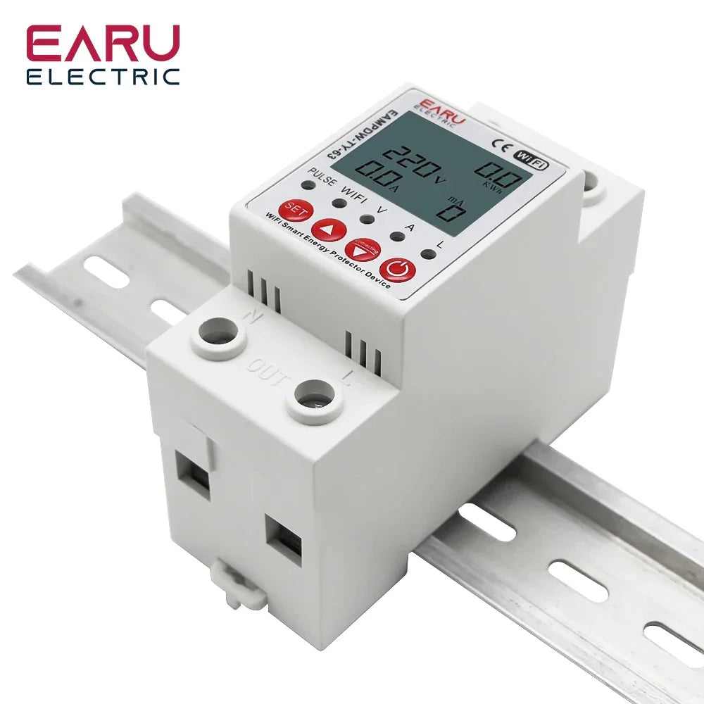 2P 63A TUYA APP WiFi Smart Circuit Earth Leakage Over Under Voltage Protector Relay Device Switch Breaker Energy Power kWh Meter by 54Grid - Renewable Energy Store