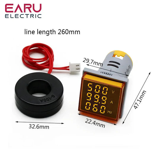 Square LED Digital Voltmeter Ammeter Hertz Meter AC20-500V Signal Lights Voltage Current Frequency Combo Meter Indicator Tester by 54Grid - Renewable Energy Store