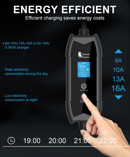 feyree EV Charger Portable 3.5kW TS-NACS Charger Plug 1.8" LCD Screen with Set Delay Schedule Charging Station for Tesla Cars