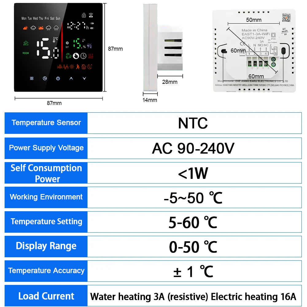 Tuya WiFi Smart Thermostat Electric Floor Heating TRV Water Gas Boiler Temperature Voice Remote Controller for Google Home Alexa by 54Grid - Renewable Energy Store