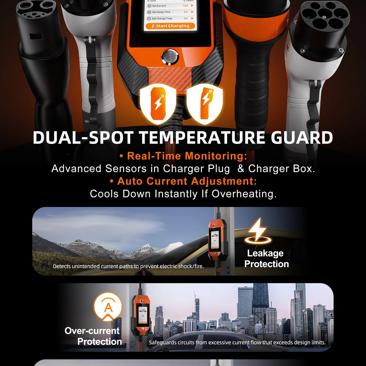 feyree 4.3inch Touch Screen Portable EV Charger Type2 / Type1 / GBT / TS-NACS EV Charger 16A 3.5kW 1Phase Smart APP WiFi Control