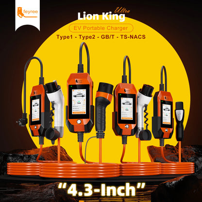 feyree 4.3inch Touch Screen Portable EV Charger Type2 / Type1 / GBT / TS-NACS EV Charger 16A 3.5kW 1Phase Smart APP WiFi Control