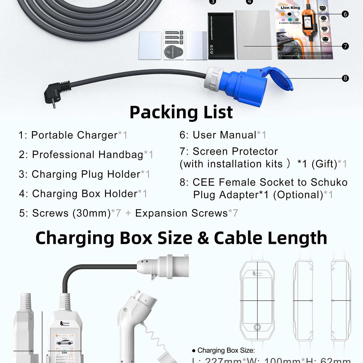 feyree 4.3'' TouchScreen Type1 Charging Plug Portable 7kW EV Charger Dual Temp Portection with Smart APP OTA Upgrade AC Charger