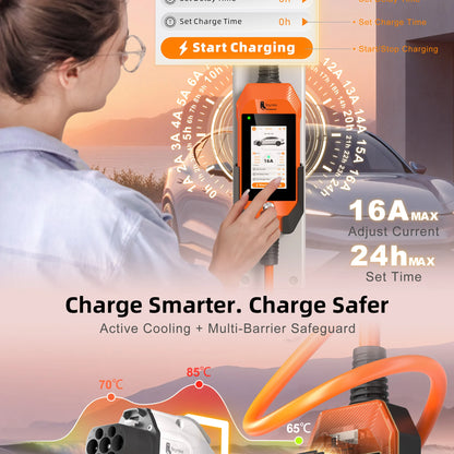 feyree 11kW 16A 3P Portable EV Charger GB/T Plug 4.3" Touchscreen & Charge History WIFI APP Ctrl Smart EVSE for Electric Vehicle