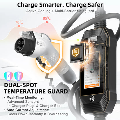 feyree 4.3'' TouchScreen Type1 Charging Plug Portable 7kW EV Charger Dual Temp Portection with Smart APP OTA Upgrade AC Charger