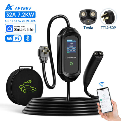 AFYEEV 16A/32A Portable EV Charger For Tesla EVSE Charging Box EU US CEE Plug Electric Car Charger For Tesla Model X/Y/S/3