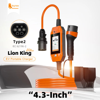 feyree 4.3 inch Touch Screen Type2 7kW 32A Adjustable Portable EV Charger with Adapter Smart APP Wi-Fi Control for Electric Cars