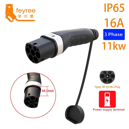 feyree EV Charger Type2 Male Charger Plug for Power Supply Side 16A 32A 1 Phase IEC62196-2 Adapter 11KW 22KW 3Phase Electric Car by 54Grid - Renewable Energy Store