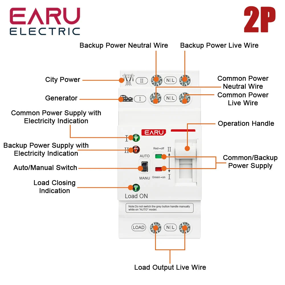 2P 4P 80A AC 230V 110V ATS Mini Automatic Transfer Switch Dual Power Electrical Selector Switches Uninterrupted Power Din Rail