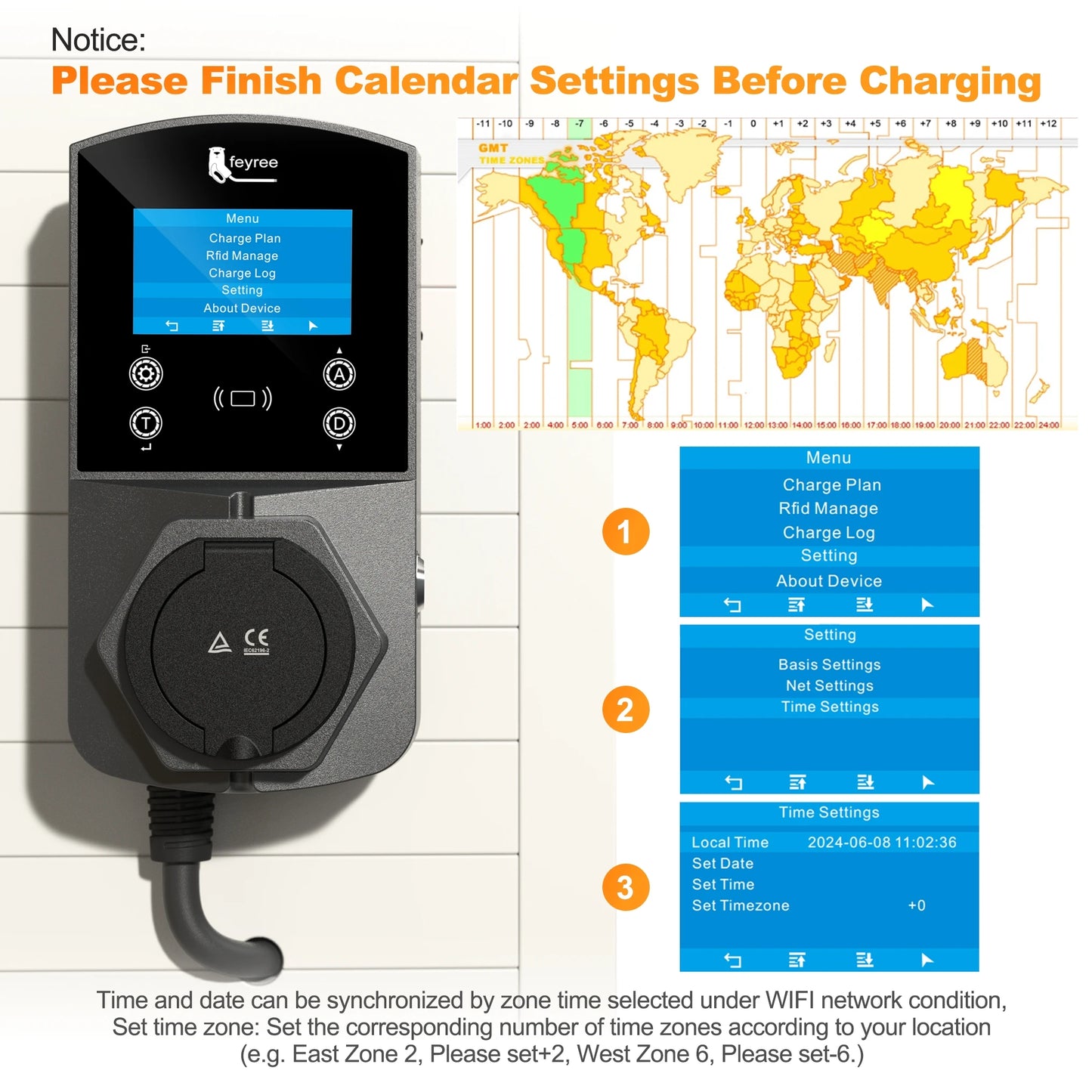 feyree Type2 EV Charger Socket Version 22KW Smart Electric Car Charger for TS-NACS Type1 GB/T Plug EVSE Wallbox WIFI APP Control