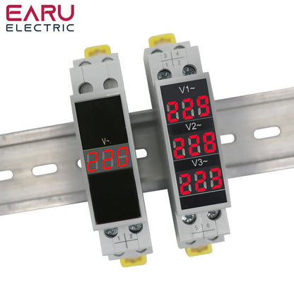 Din Rail 18mm Voltage Meter AC 80-500V 220V 380V Single Three Phase Modular Voltmeter Indicator LED Digital Display Detector by 54Grid - Renewable Energy Store