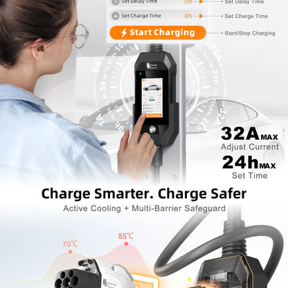 feyree GB/T EV Charger 7kW 32A 1P Touch Screen 4.3inch Smart WIFI APP Control EVSE Portable Charging Box forElectric Car Charger