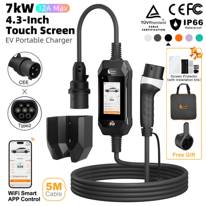 feyree 4.3 Inch Touch Screen Portable 7kW EV Charger Type2 Charging Plug with Smart Wifi APP AC Home Charger Professional Design