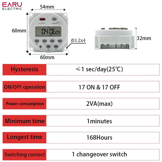 Timer 220V 110V 24V 12V CN101A Digital LCD Power Timer Programmable Time Switch Relay 16A CN101 by 54Grid - Renewable Energy Store