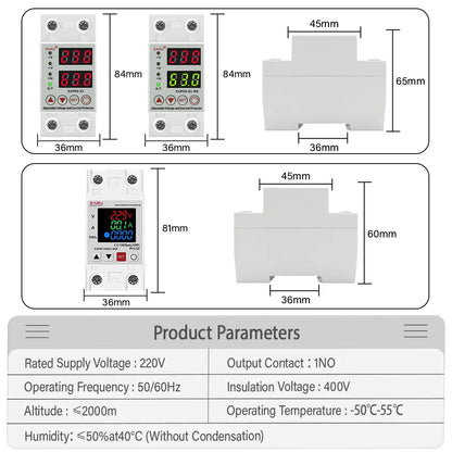 AC 40A 63A 230V Din Rail Adjustable Over Voltage Under Voltage Protective Device Protector Relay Over Current Protection Limit by 54Grid - Renewable Energy Store