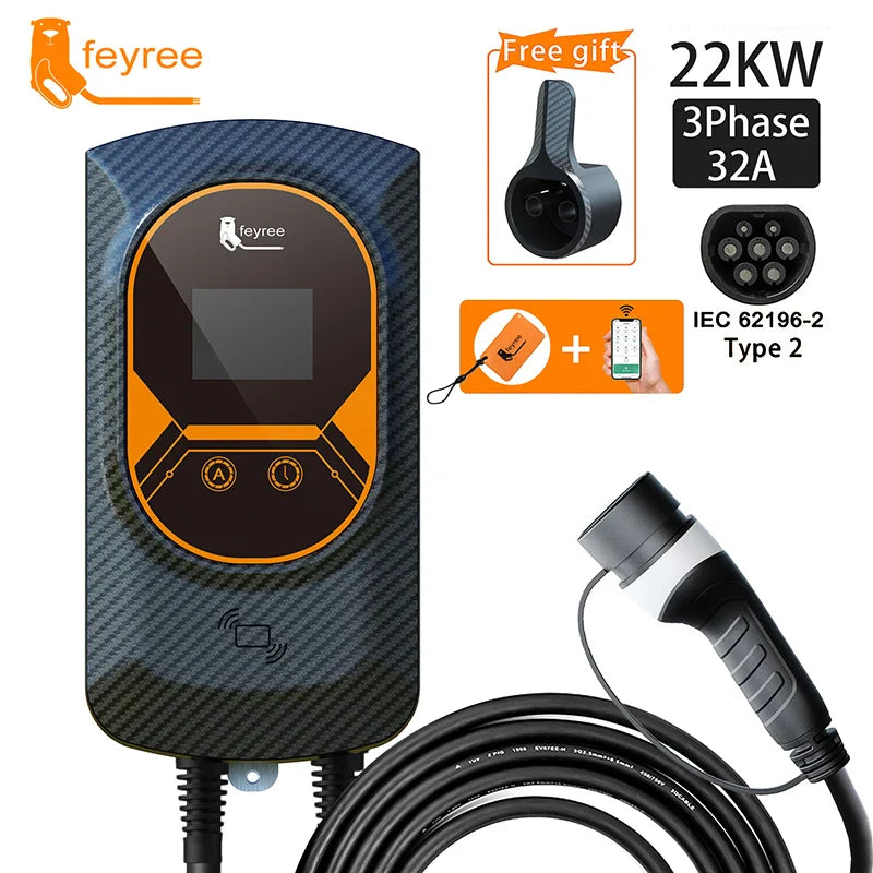 32A EVSE Wallbox Charger: Type2 Cable, 7.6/11/22KW Power, and APP Control for Electric Vehicle Charging - 54Grid - Renewable Energy Store