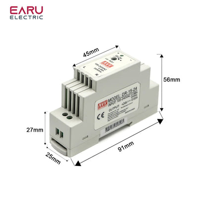 DR-15 15W Input 100-240V AC Output DC 12V 24V 1.25A 0.63A Industrial DIN Rail Switching Power Supply DC power supply 15WDR/MDR by 54Grid - Renewable Energy Store