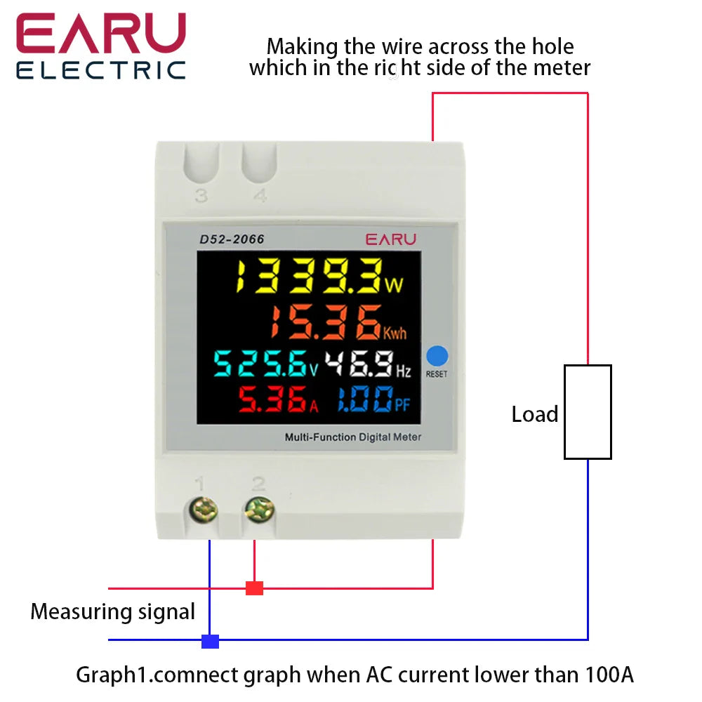 6IN1 Display Smart Meter Din Rail AC Monitor Voltage Current Power Factor Active KWH Electric Energy Frequency Meter D52-2066 by 54Grid - Renewable Energy Store
