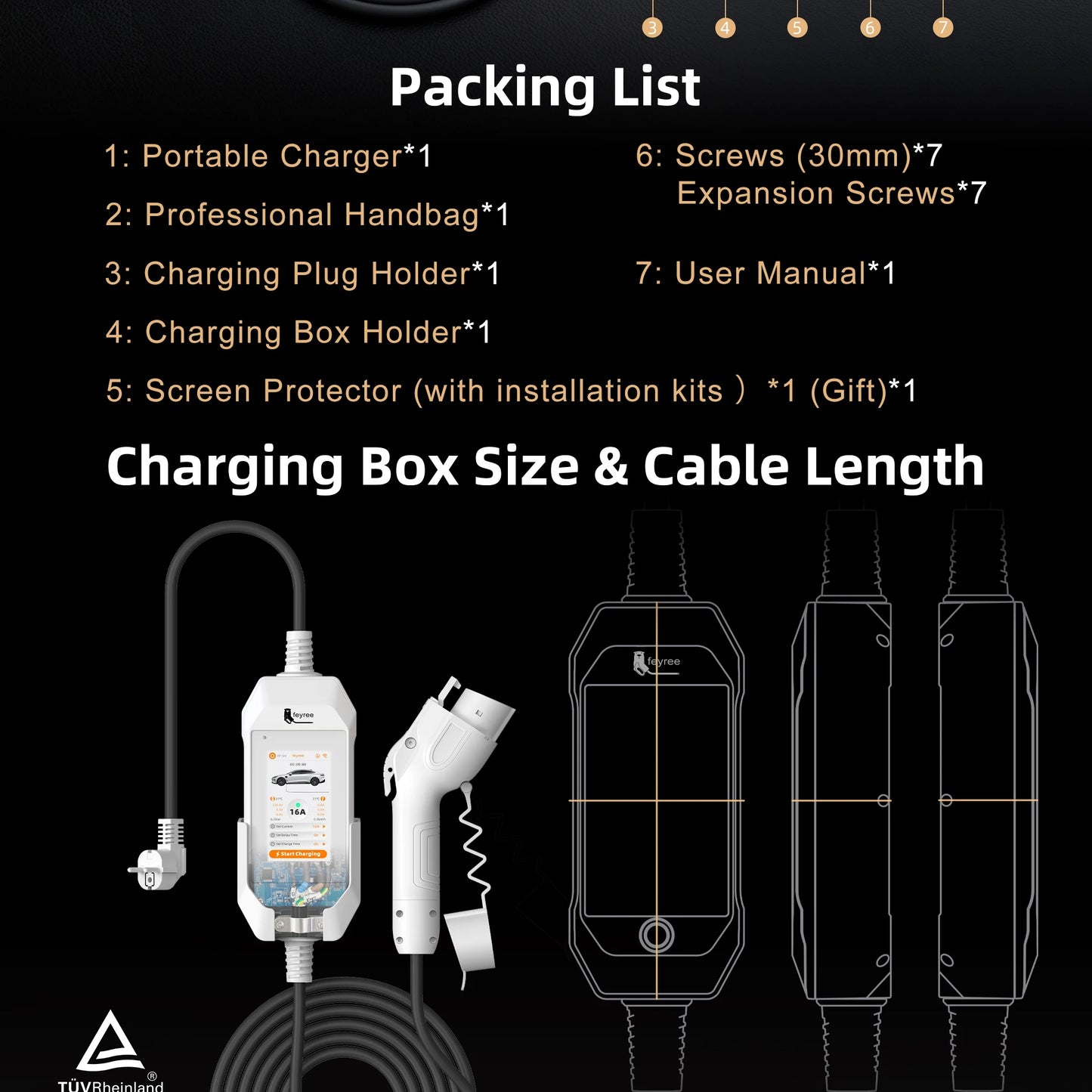 feyree Type1 3.5kW 16A Portable EV Charger 4.3 inch Touch Screen Smart WIFI APP Remote Control Design AC EV Charging Station