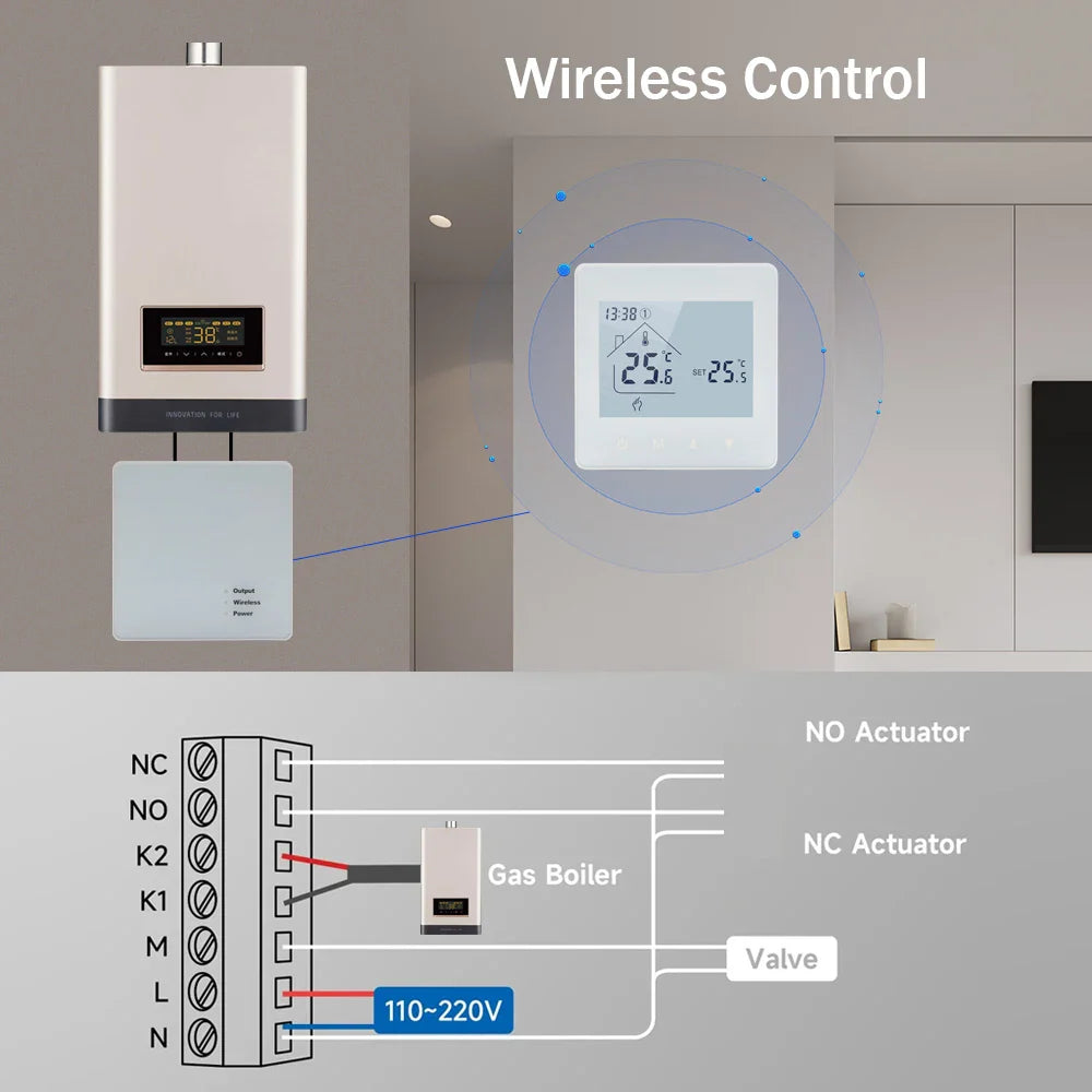 Wireless WiFi Thermostat for Gas Boiler Heating Tuya Battery RF Wireless Receiver Temperature Controller Alice Google Home by 54Grid - Renewable Energy Store