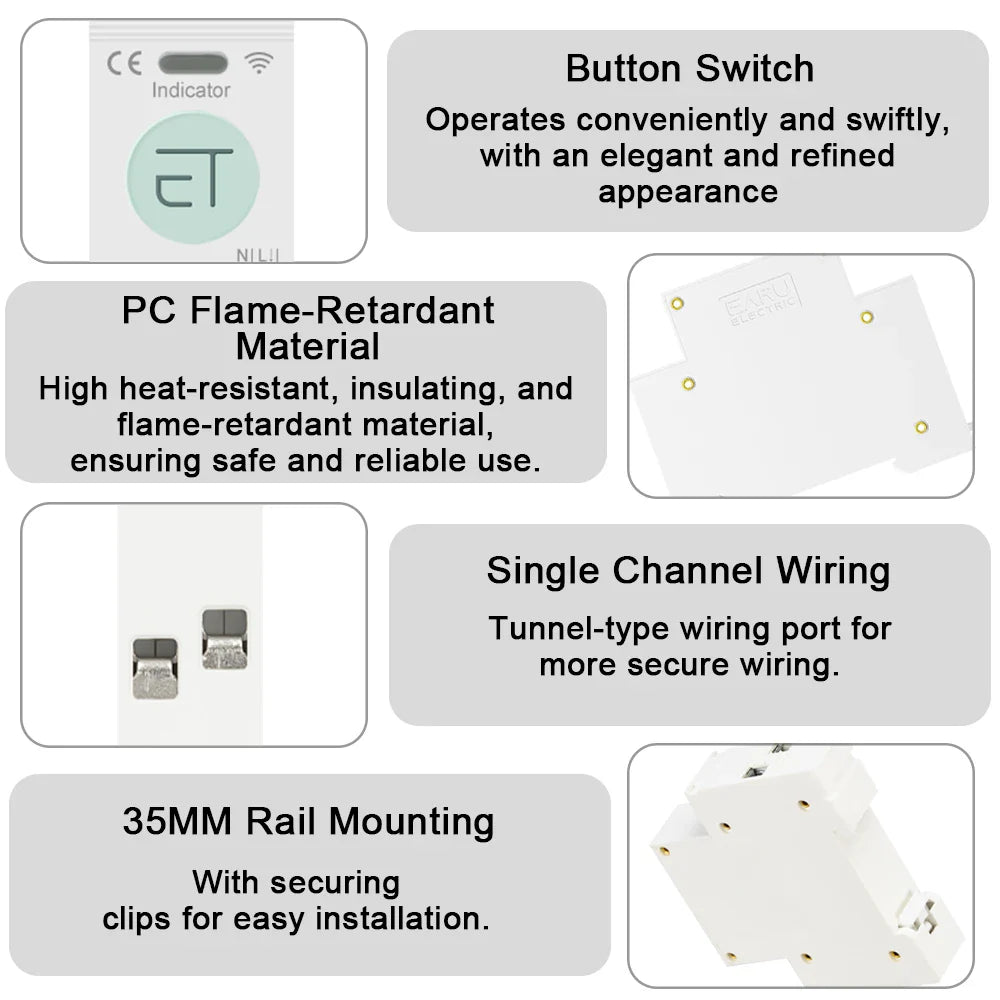 Tuya eWeLink WiFi Smart Circuit Breaker MCB 1P+N 63A Time Relay Switch Energy Meter kWh Voltage Current Protector Remote Control