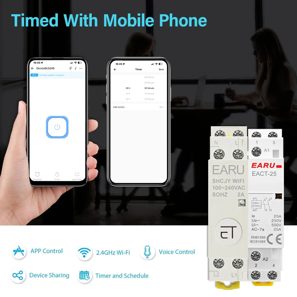 100-240V 2A AC Din Rail WiFi Auxiliary Contactor Controller Timer Work with Modular Contactor eWeLink APP Alexa Google Assistant by 54Grid - Renewable Energy Store