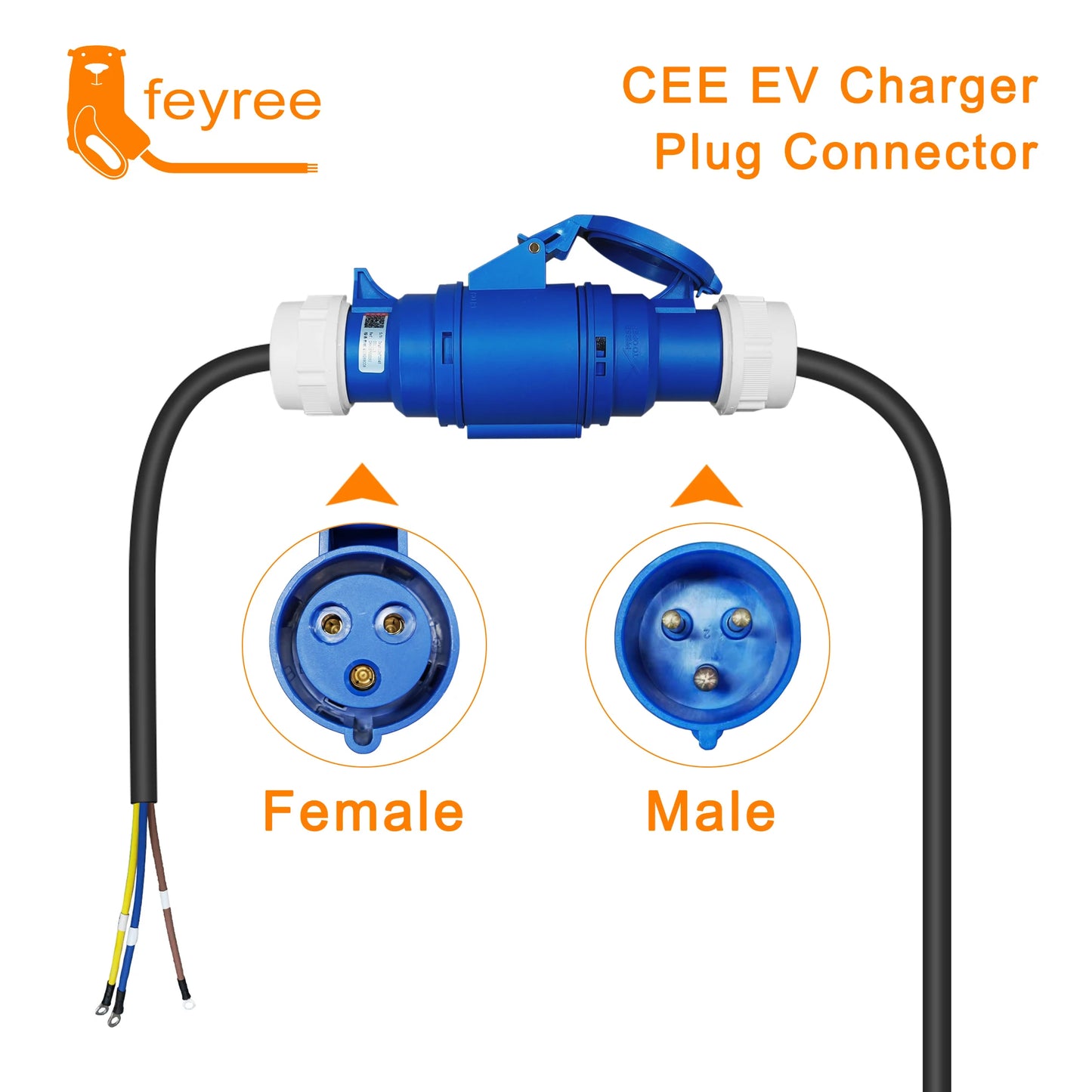 feyree EV Charger CEE Female Plug 3 Pins Adapter Waterproof Connection WallMount Socket 32A 1Phase 7KW Portable Charger
