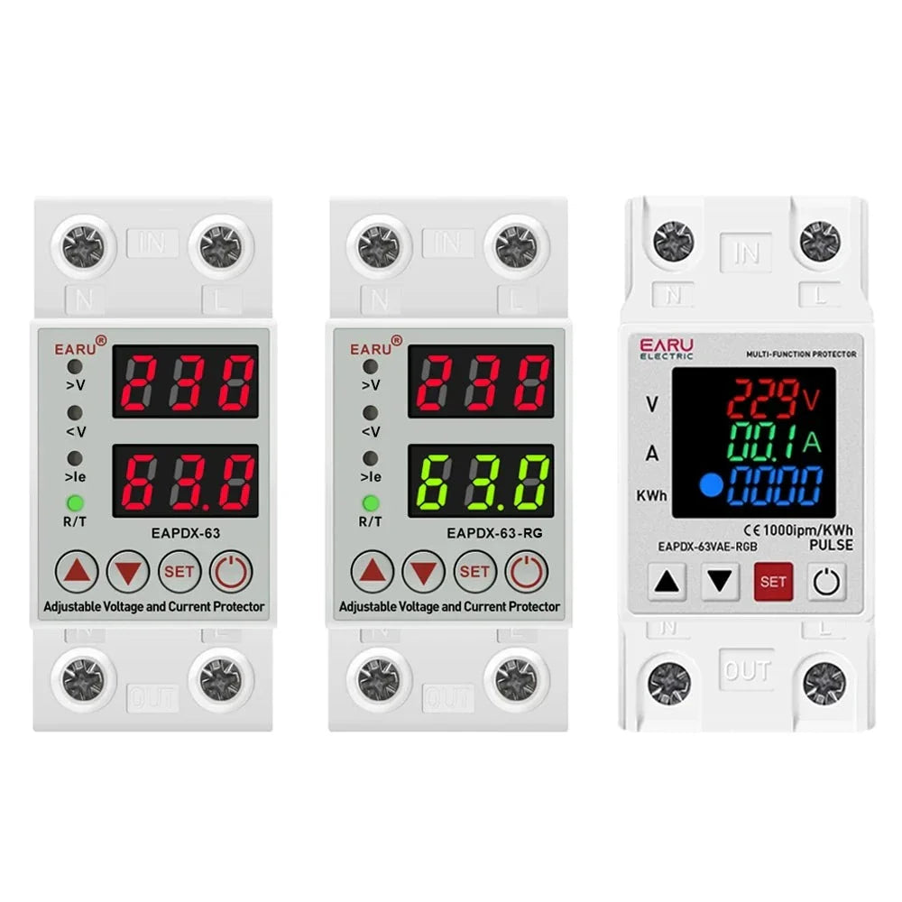 AC 40A 63A 230V Din Rail Adjustable Over Voltage Under Voltage Protective Device Protector Relay Over Current Protection Limit by 54Grid - Renewable Energy Store