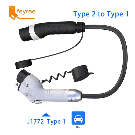 feyree Car EVSE Charger Plug 16A 3.5kW 32A 7kW Type2 to Type1 J1772 Cord Charging Cable Adapter for EV Charging Station Electric