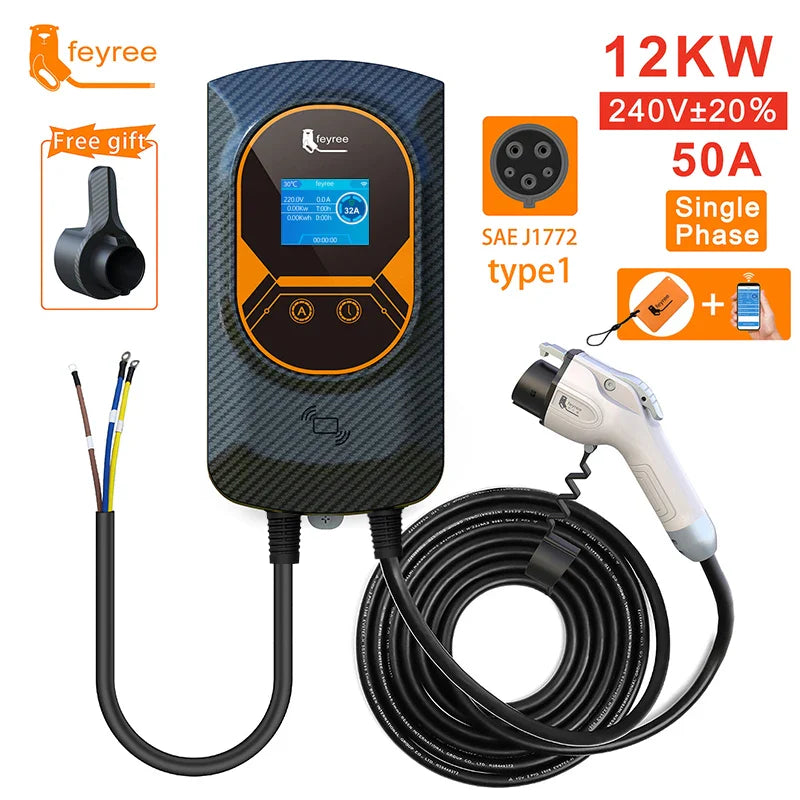feyree EV Charger Type1 EVSE Wallbox 32A 7.6KW 40A 9.6KW 50A 12KW 1Phase j1772 Adapter APP Control for Electric Vehicle Car by 54Grid - Renewable Energy Store