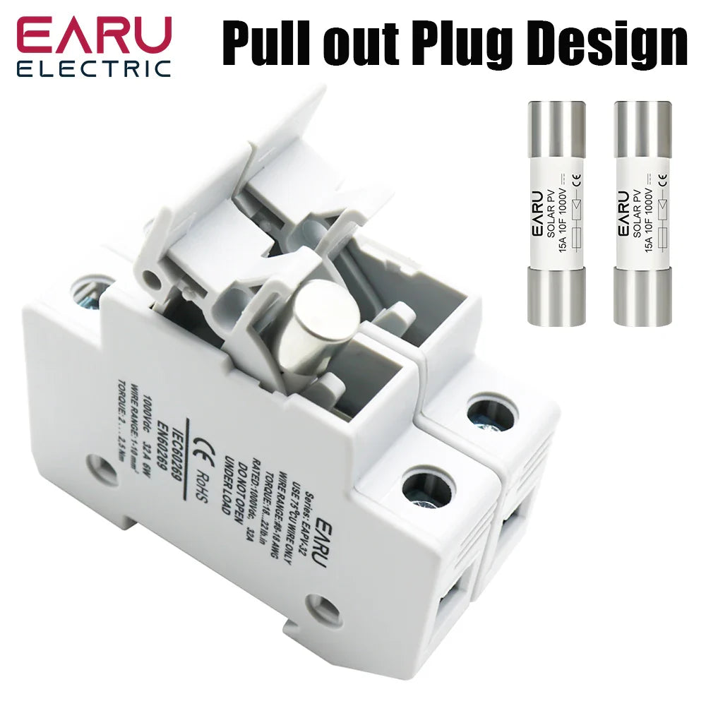 One Set 1P 2P DC Fuses Holder Solar 10*38mm PV 1000V 6A 15A 32A Base for Solar Photovoltaic System Short Circuit Protector gpV