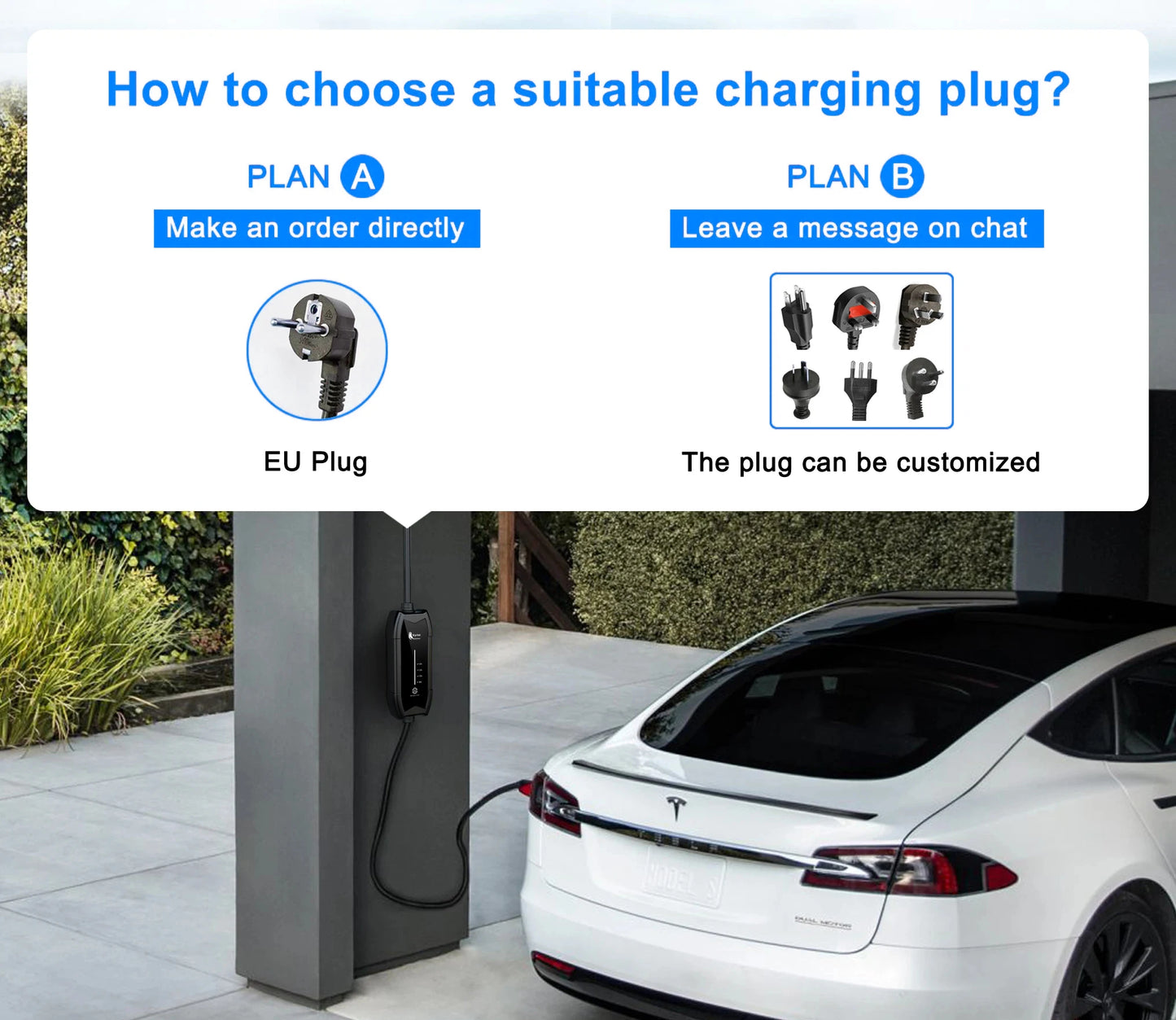 feyree EV Portable Charger Type2 / GB/T Plug 16A Single Phase 3.5KW Type1 3.5m Wallbox Charging Station for Electric Vehicle