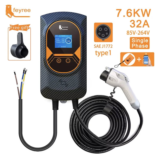 feyree EV Charger Type1 EVSE Wallbox 32A 7.6KW 40A 9.6KW 50A 12KW 1Phase j1772 Adapter APP Control for Electric Vehicle Car by 54Grid - Renewable Energy Store