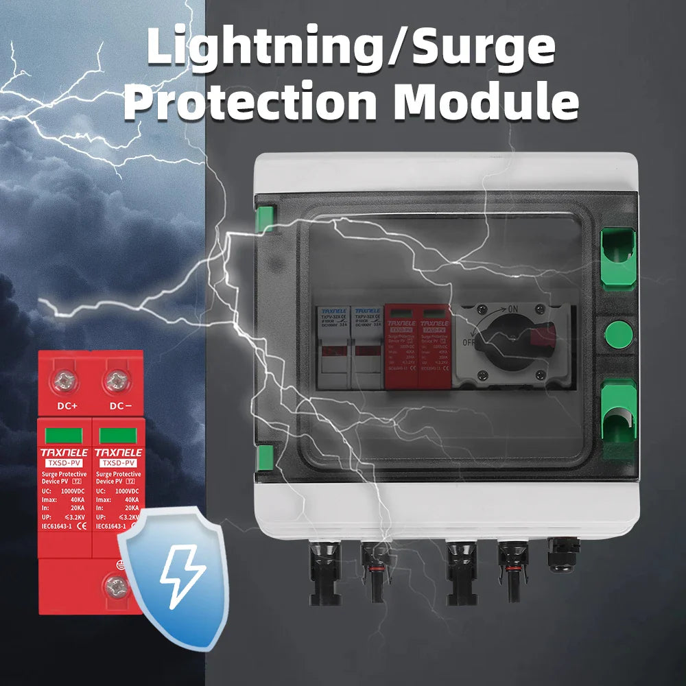 Waterproof Outdoor Surface Mounted DC Distribution Box Combiner with 1-in-1-out 1000V IP65 Solar PV Surge Lightning Protection by 54Grid - Renewable Energy Store