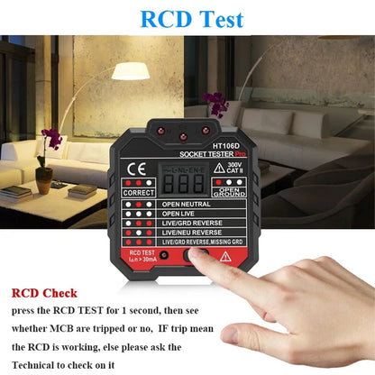 EU UK US HT106B HT106D HT106E Socket Tester Voltage Test Socket Detector EU UK Plug Ground Zero Line Plug Polarity Phase Check by 54Grid - Renewable Energy Store