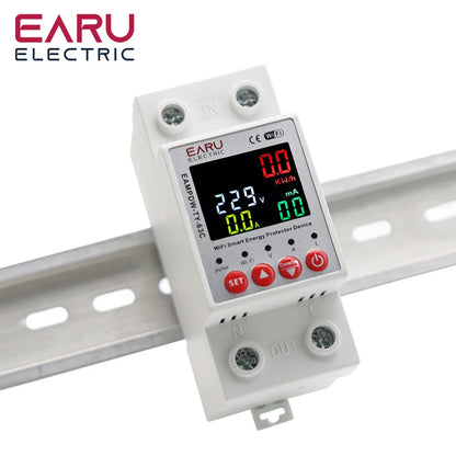 63A AC 230V Tuya WiFi Smart Energy Meter Power kWh Meter Earth Leakage Over Under Voltage Protector Relay Device Switch Breaker by 54Grid - Renewable Energy Store